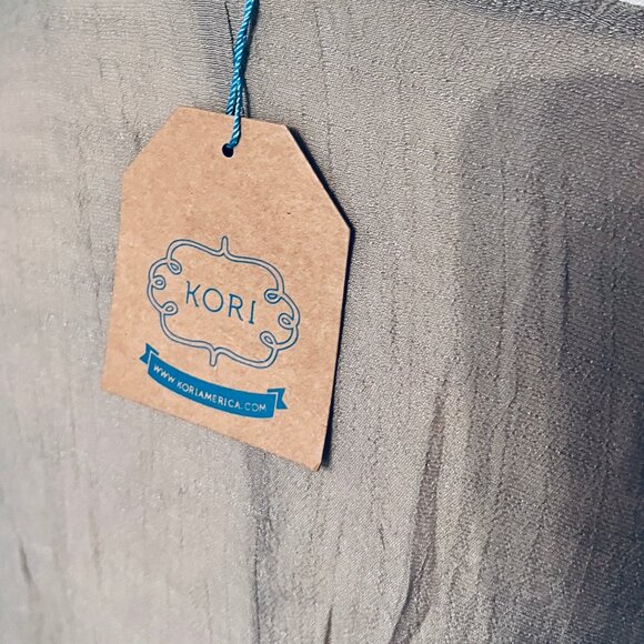 Taupe Boho Style Tunic Top with Turquoise Embroidery and Tassel Tie Bodice NWT - Picture 5 of 6